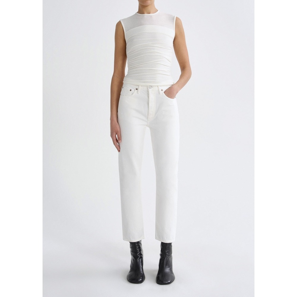 AGOLDE Riley High Rise Straight Crop White in Fortune Cookie Button Fly Sz 28